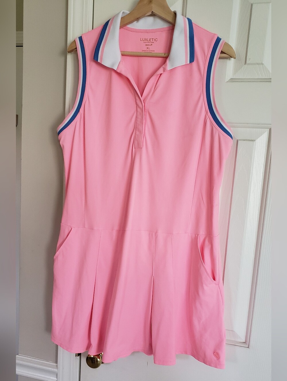 Lilly Pulitzer Luxletic Pink Sleeveless Dress with Blue-Trim Collar